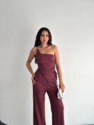 Asimetrik Crop Pantalon Ikili Takım - Gül Kurusu resmi